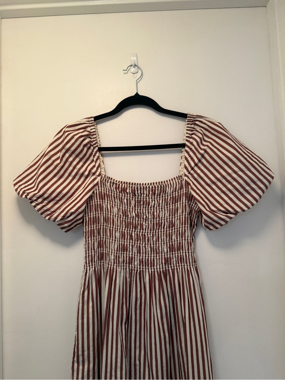 Hill House Julia Nap Dress | Rust Stripe | Cotton Midi | Smocked | Size S - Picture 8 of 12